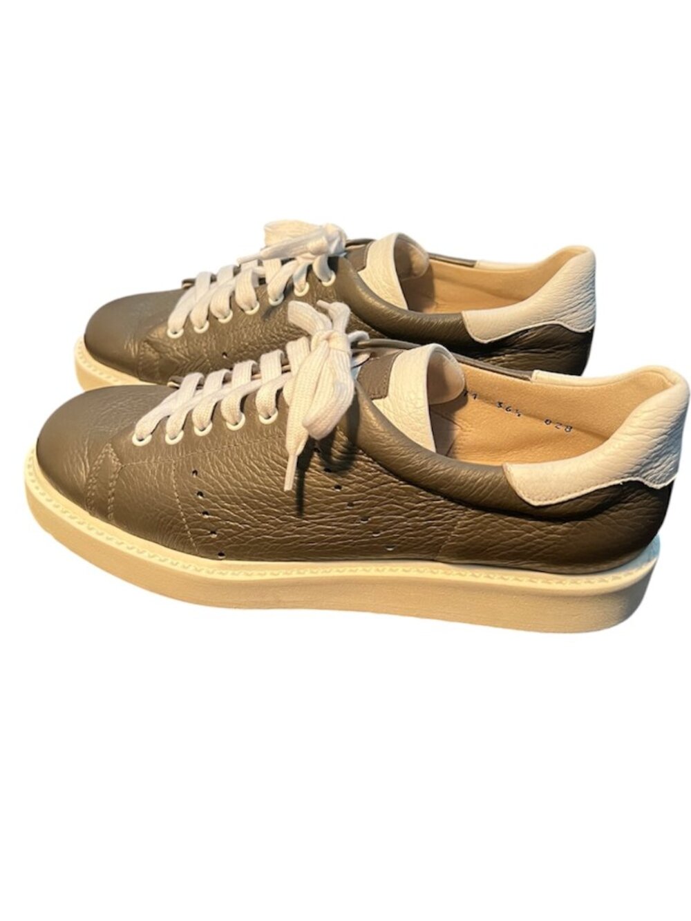 GRAVATI Deerskin Leather Sneakers EU 36.5 / US 6.5 Olive Low Top Italian Luxury - Picture 2 of 10